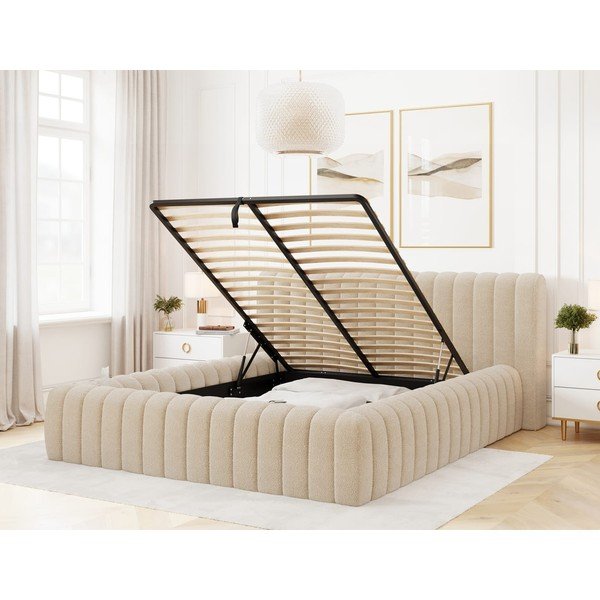 Бежово двойно тапицирано легло с място за съхранение и включена подматрачна рамка 140x200 cm Carilla – ELTAP-image-2