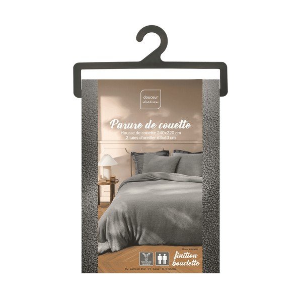 Антрацитно двойно удължено спално бельо от микроплюш 240x220 cm Helena – douceur d'intérieur-image-4