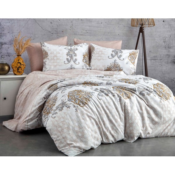 Кафяво и бежово памучно спално бельо за двойно легло 200x200 cm Daisy - Mijolnir