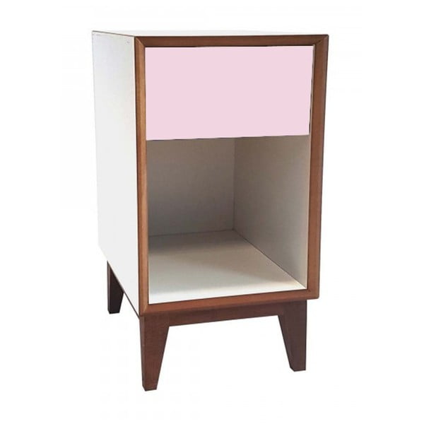 Голямо нощно шкафче с бяла рамка и розово чекмедже PIX - Ragaba