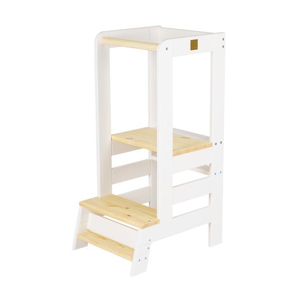 Бяла/естествена учебна кула от масивен бор Montessori – Meowbaby