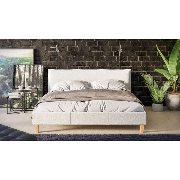 Кремаво тапицирано двойно легло с решетка 160x200 cm Tina - Ropez-image-2