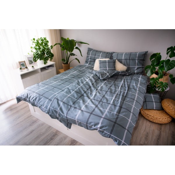 Сиво памучно спално бельо за единично легло Dita, 140 x 200 cm Karo - Cotton House