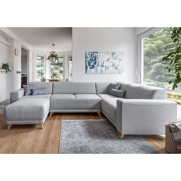 Светлосив разтегателен/с място за съхранение ъглов диван (десен ъгъл/U форма) Classy Sophie – Miuform-image-1