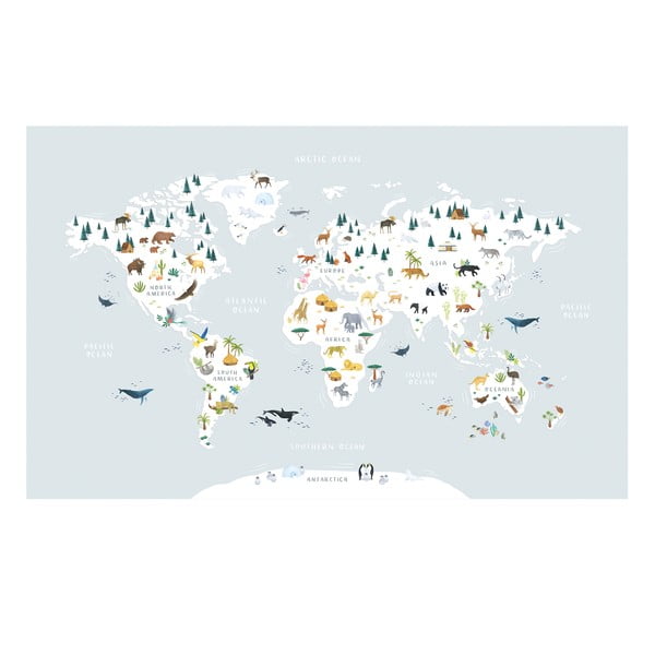 Детски тапет 400 cm x 248 cm Animals World Map - Lilipinso