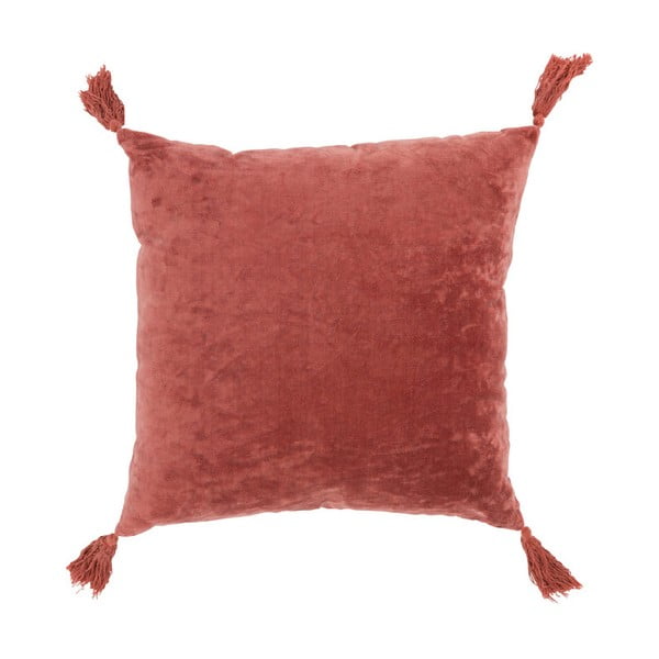 Червена памучна възглавница с ресни , 45 x 45 cm - J-Line