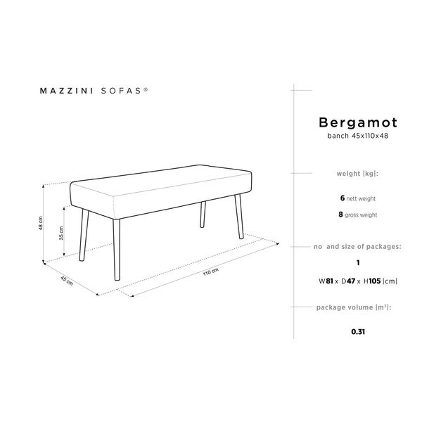 Червена пейка Бергамот - Mazzini Sofas-image-3