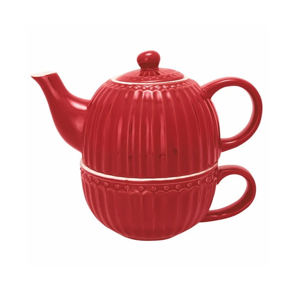 Червен чайник с чаша Alice - Green Gate