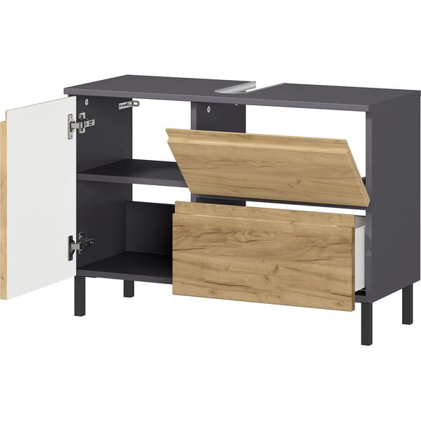 Тъмно сив шкаф под умивалника в дъб 80x56 cm Salinas - Germania-image-3