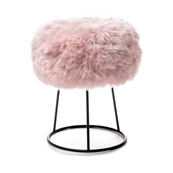 Stolička s růžovým sedákem z ovčí kožešiny Royal Dream, ⌀ 36 cm