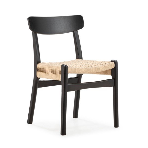 Черни трапезни столове в комплект 2 бр. от масивно каучуково дърво Biel – MOME