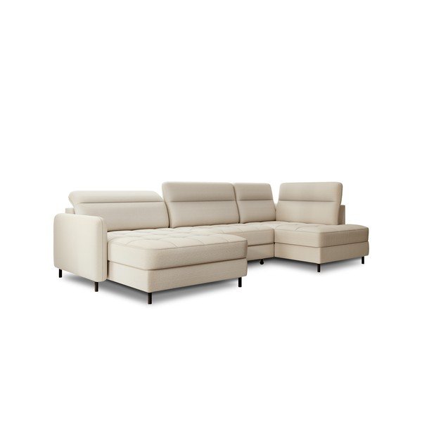 Бежов кадифен разтегателен ъглов диван с място за съхранение (десен ъгъл U форма) Berrto – ELTAP-image-2