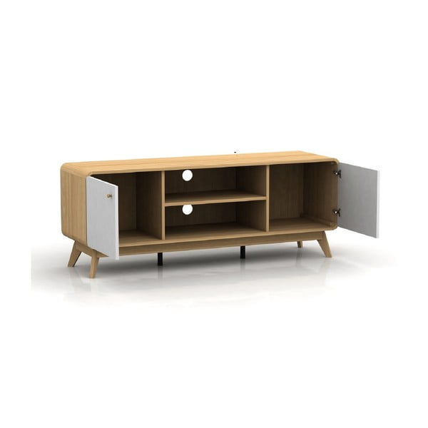 Бяла/естествена маса за телевизор от декор от дъб  140x53 cm Caitlin – Støraa-image-2