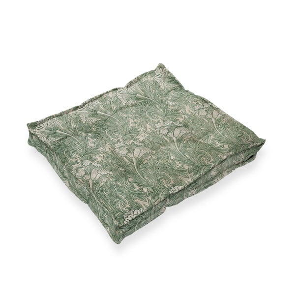 Възглавница за сядане от зелена ленена смес Green Flowers, 37 x 37 cm - Tierra Bella
