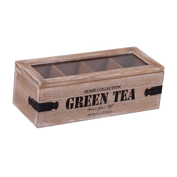 Dřevěný box se 4 přihrádkami na čaj Green Tea