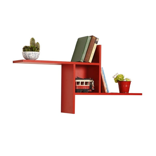 Червен  стенен рафт на няколко нива 100 cm Cross – Kalune Design-image-3