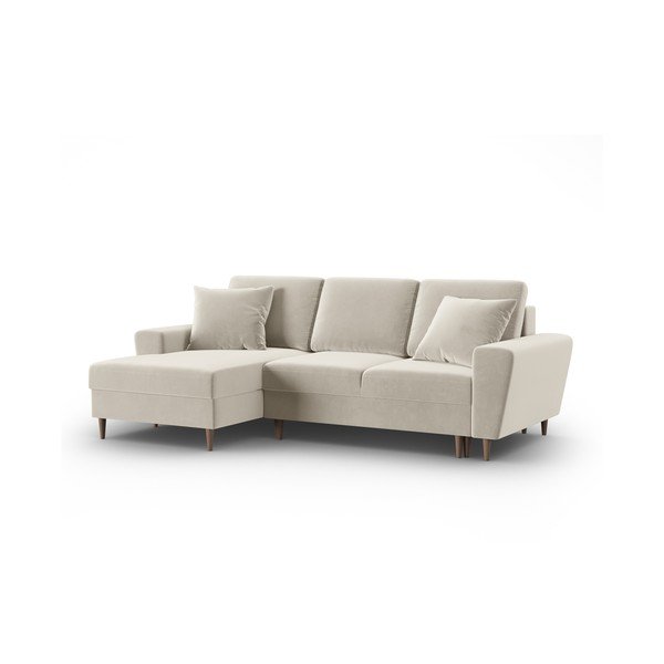 Бежов кадифен разтегателен ъглов диван с място за съхранение (ляв ъгъл) Kyoto – Cosmopolitan Design-image-4