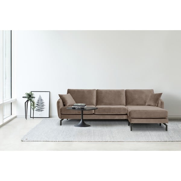 Кафяво-бежов ъглов диван от кадифе (десен ъгъл) Magic - Scandic-image-1