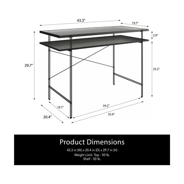 Работна маса със стъклен плот 49x108 cm Wainwright – Støraa-image-2