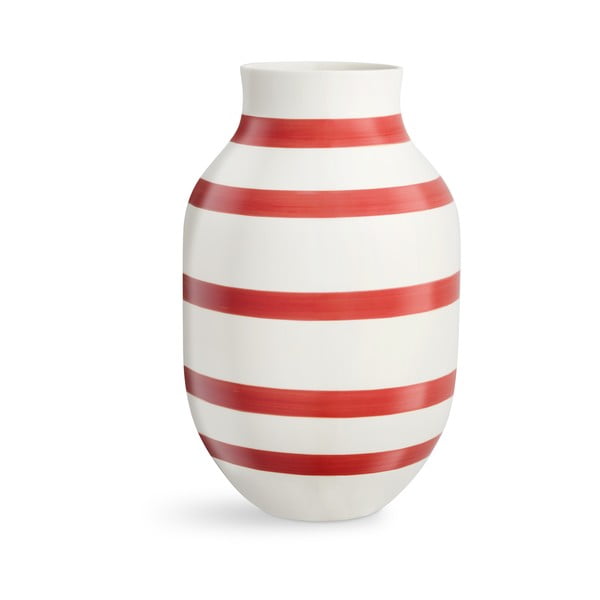 Керамична ваза на бели и червени райета, височина 31 cm Omaggio - Kähler Design