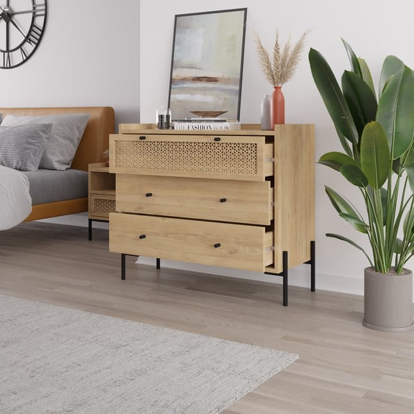 Нисък скрин от декор от дъб в естествен цвят 90x80 cm Mayra – Marckeric-image-3