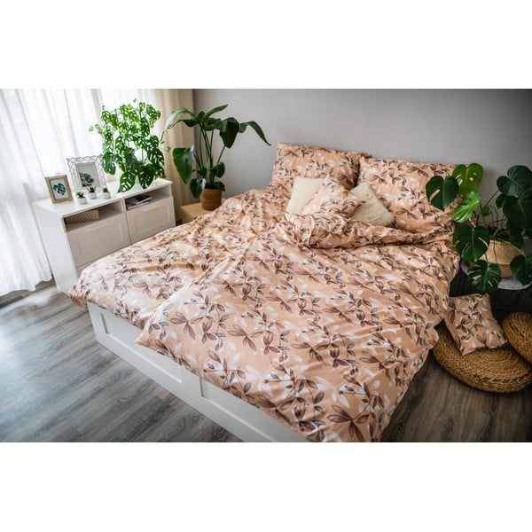 Кафяво и бежово спално бельо от памучен сатен , 140 x 200 cm Brenda - Cotton House