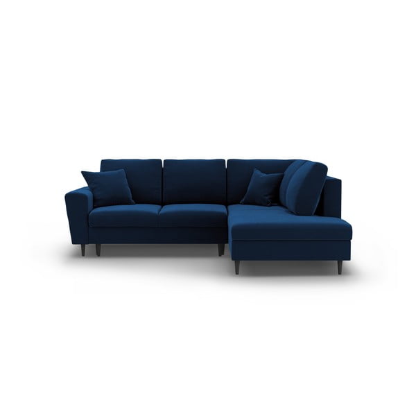 Син кадифен разтегателен ъглов диван с място за съхранение (десен ъгъл/L форма) Kyoto – Cosmopolitan Design