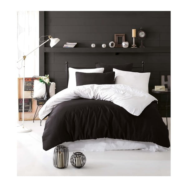 Черно-бяло спално бельо с чаршаф за двойно легло Permento Baka, 200 x 220 cm - Mijolnir
