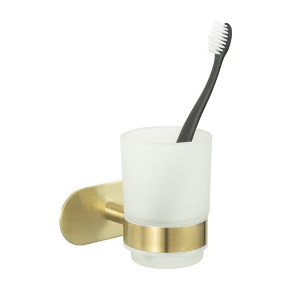 Самодържаща се стъклена чаша за четки за зъби в златисто Orea Gold - Wenko-image-2