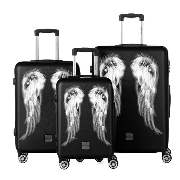 Комплект от 3 черни куфара за пътуване Wings - Berenice