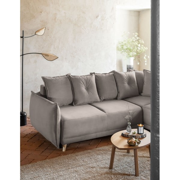 Светлокафяв велурен разтегателен диван (десен ъгъл) Lazy Lukka - Miuform-image-4