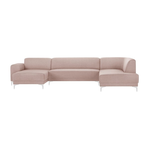 Розов ъглов диван с шезлонг Allegra, ляв ъгъл - Florenzzi