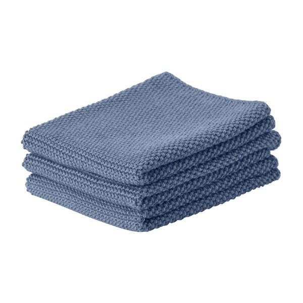 Комплект от 3 сини памучни кухненски кърпи Prado, 27 x 27 cm - Zone
