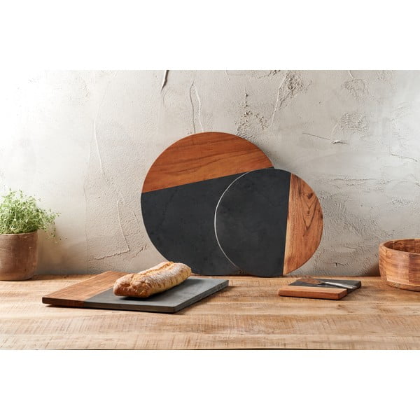 Дъска за рязане, изработена от шисти и акациево дърво, ø 40 cm Fala - Nkuku-image-2
