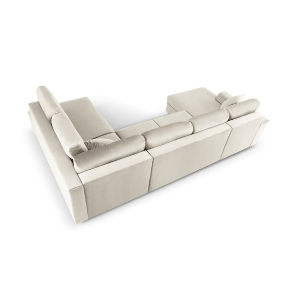 Бежов кадифен разтегателен ъглов диван с място за съхранение (десен ъгъл/U форма) Kyoto – Cosmopolitan Design-image-4