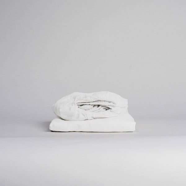 Бял еластичен чаршаф със смес от лен 90x200 cm – Linen Tales-image-1