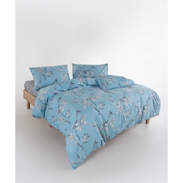 Синьо  единично  спално бельо от памук Renforcé 140x200 cm Blue Floral – Mila Home Luxury-image-2