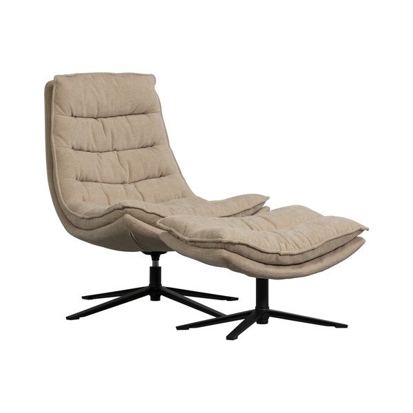 Въртящ се шенилов фотьойл с табуретка в естествен цвят Kube – WOOOD