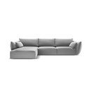 Светлосив кадифен ъглов диван (ляв ъгъл) Vanda – Mazzini Sofas
