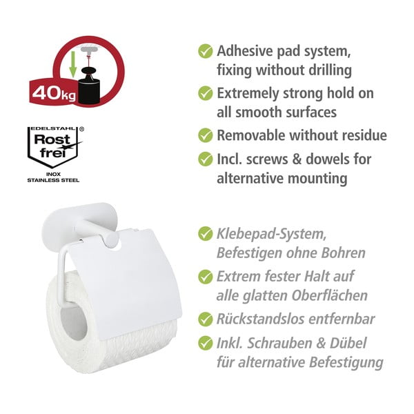 Бял самозалепващ държач за тоалетна хартия от неръждаема стомана Orea – Wenko-image-4