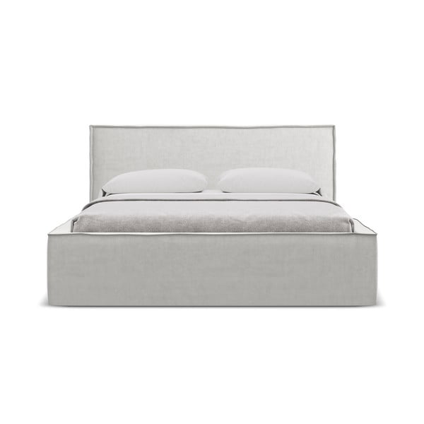 Светлосиво двойно тапицирано легло с място за съхранение и включена подматрачна рамка 140x200 cm Anani – Makamii-image-3