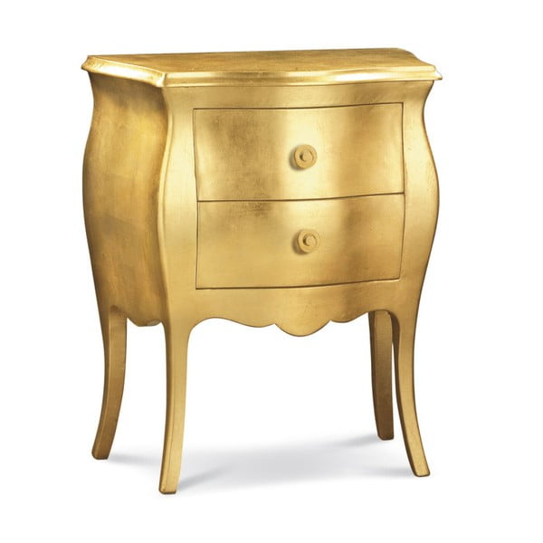 Dřevěný noční stolek ve zlaté barvě se 2 zásuvkami Castagnetti
