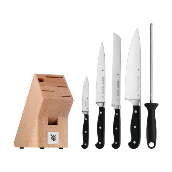 Комплект от 4 ножа и острилка от специално кована неръждаема стомана и кухненски блок Spitzenklasse Plus - WMF