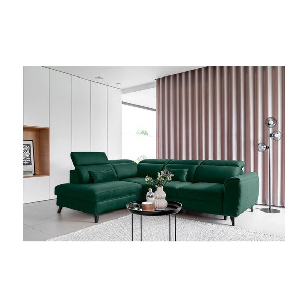 Зелен кадифен разтегателен ъглов диван с място за съхранение (ляв ъгъл L форма) Noble – ELTAP-image-1