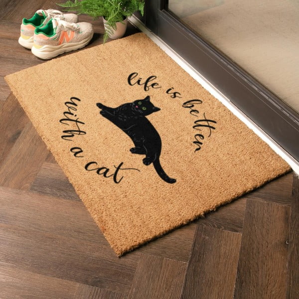 Изтривалка от кокосови влакна 40x60 cm Life Is Better With a Cat – Artsy Doormats-image-1