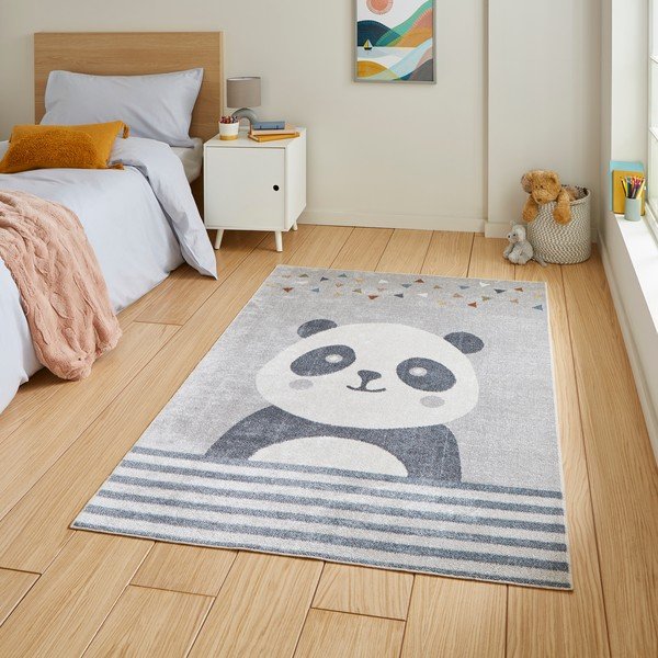 Светлосив детски килим 80x150 cm Vida Kids Panda – Think Rugs-image-1