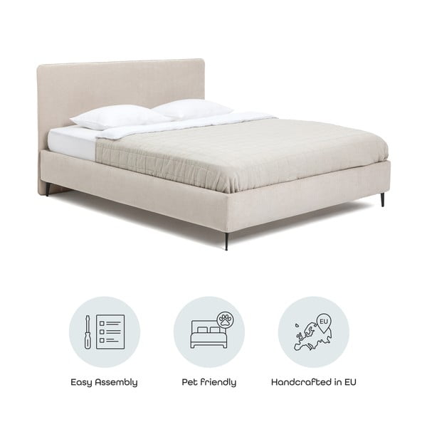 Бежово тапицирано двойно легло с включена подматрачна рамка 160x200 cm Noira Slim – Bonami Selection-image-4