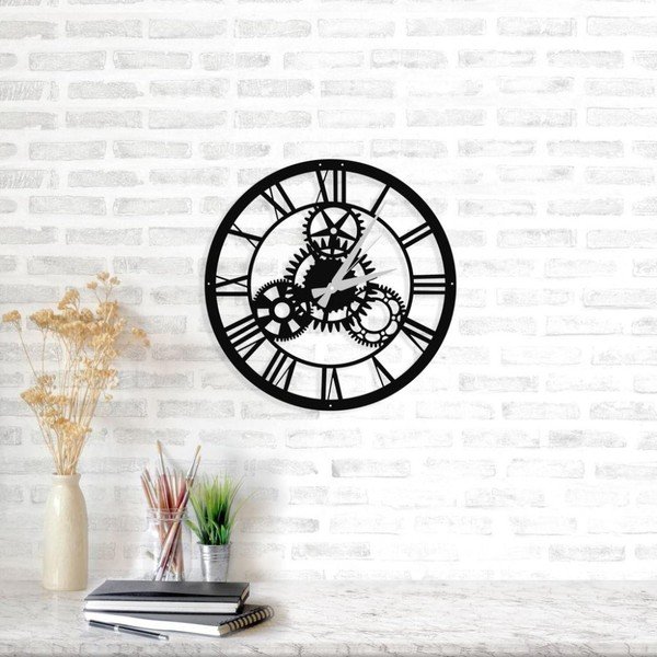 Черен стенен часовник Davin Clock, ⌀ 48 cm - Wallity-image-1