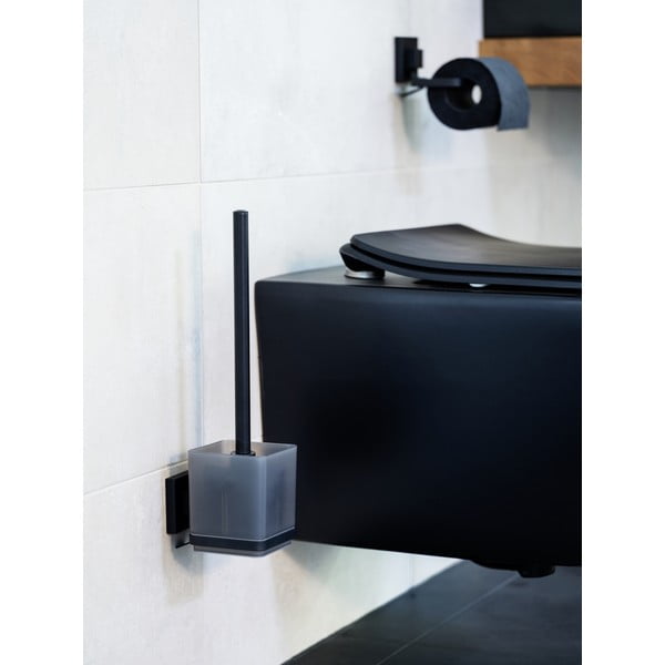 Черна самозалепваща пластмасова четка за тоалетна Quadro – Wenko-image-1