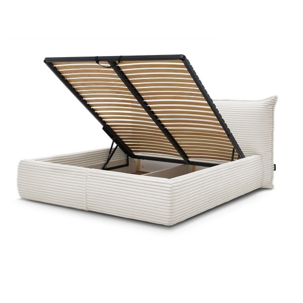 Кремаво двойно легло 160x200 cm тапицирано с място за съхранение с включена подматрачна рамка Jade – Bobochic Paris-image-1